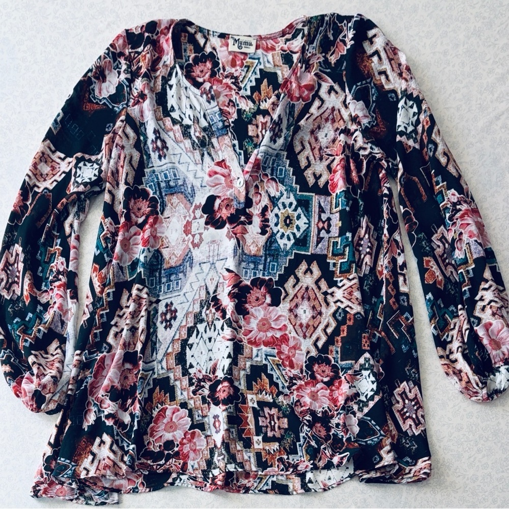 Show Me Your Mumu Jamie Tunic Girl Tribe Boho Floral Patchwork Flowy Top Size S